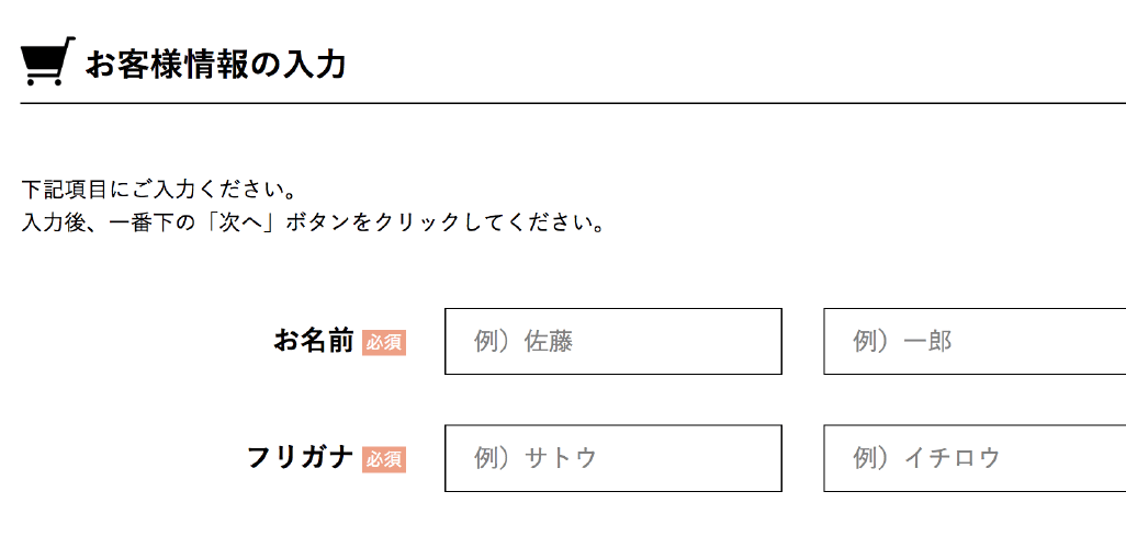 お客様情報入力ページ