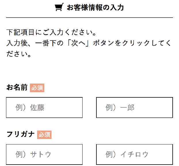 お客様情報入力ページ