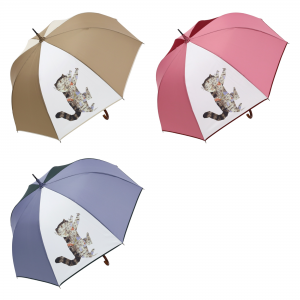 深尾竜騎 猫イラストプリント 大判ジャンプ雨傘　ごろりん