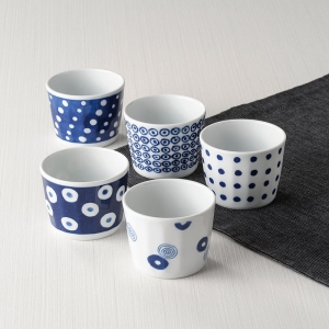 波佐見焼〈Indigo Japan〉 藍丸紋 軽量カップ5客揃