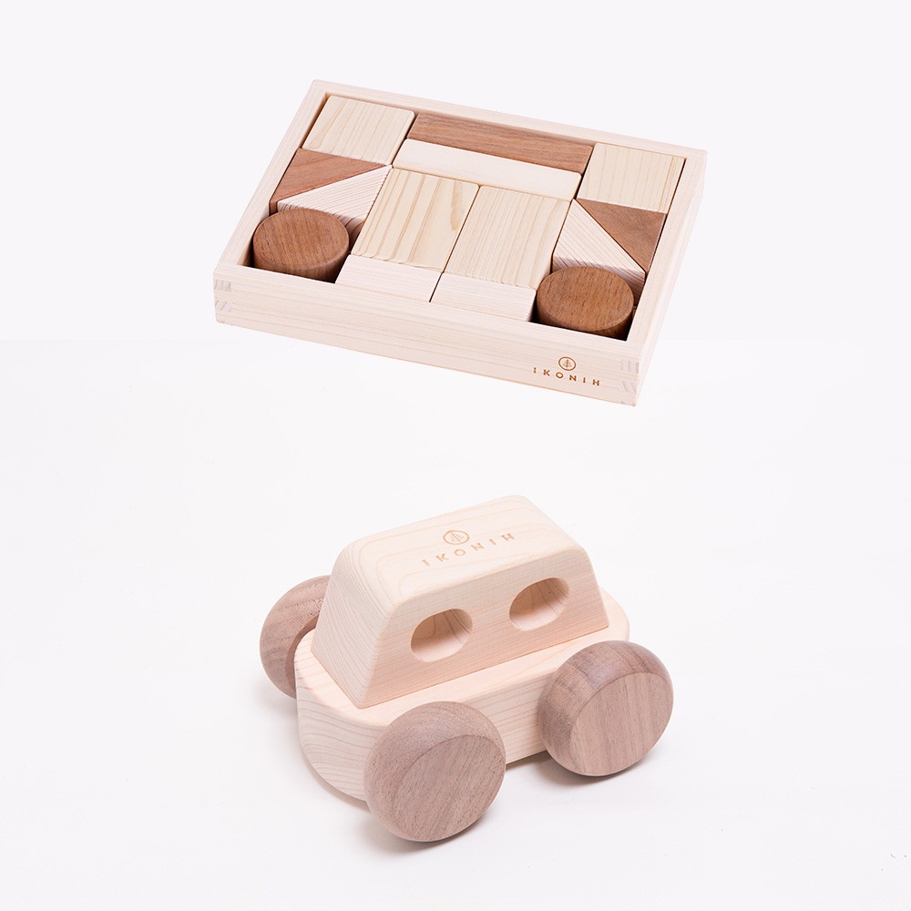 はじめてのひのきのおもちゃセット（オルゴールカー・積み木