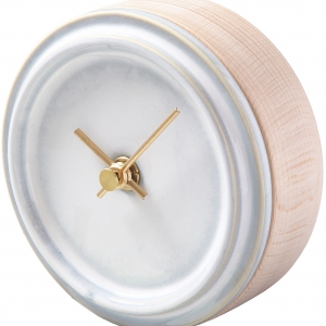 SUGY(杉浦製陶) 陶磁器の美しい置き時計 TILE WOOD CLOCK 乳白釉