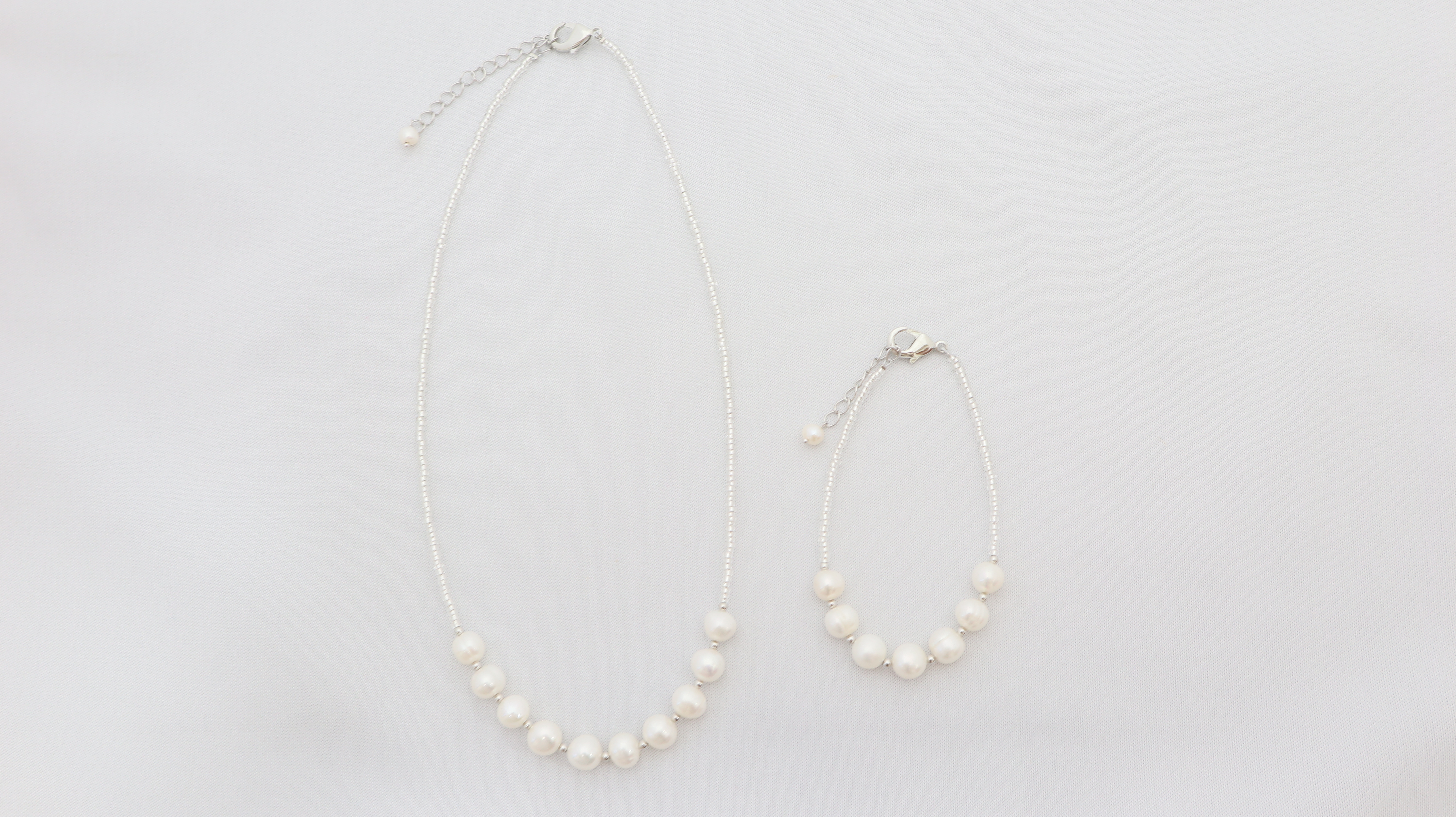 淡水真珠ネックレス＆ブレスレットセット (ホワイト) | Gift Pad