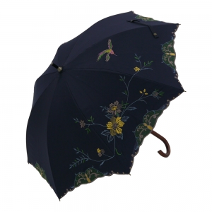 女優日傘 花鳥刺繍かわず張りショート長日傘