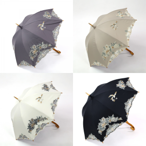 花鳥オーガンジーカットワーク刺繍かわず張り長日傘