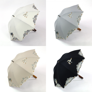 花鳥オーガンジーカットワーク刺繍かわず張りショート長日傘