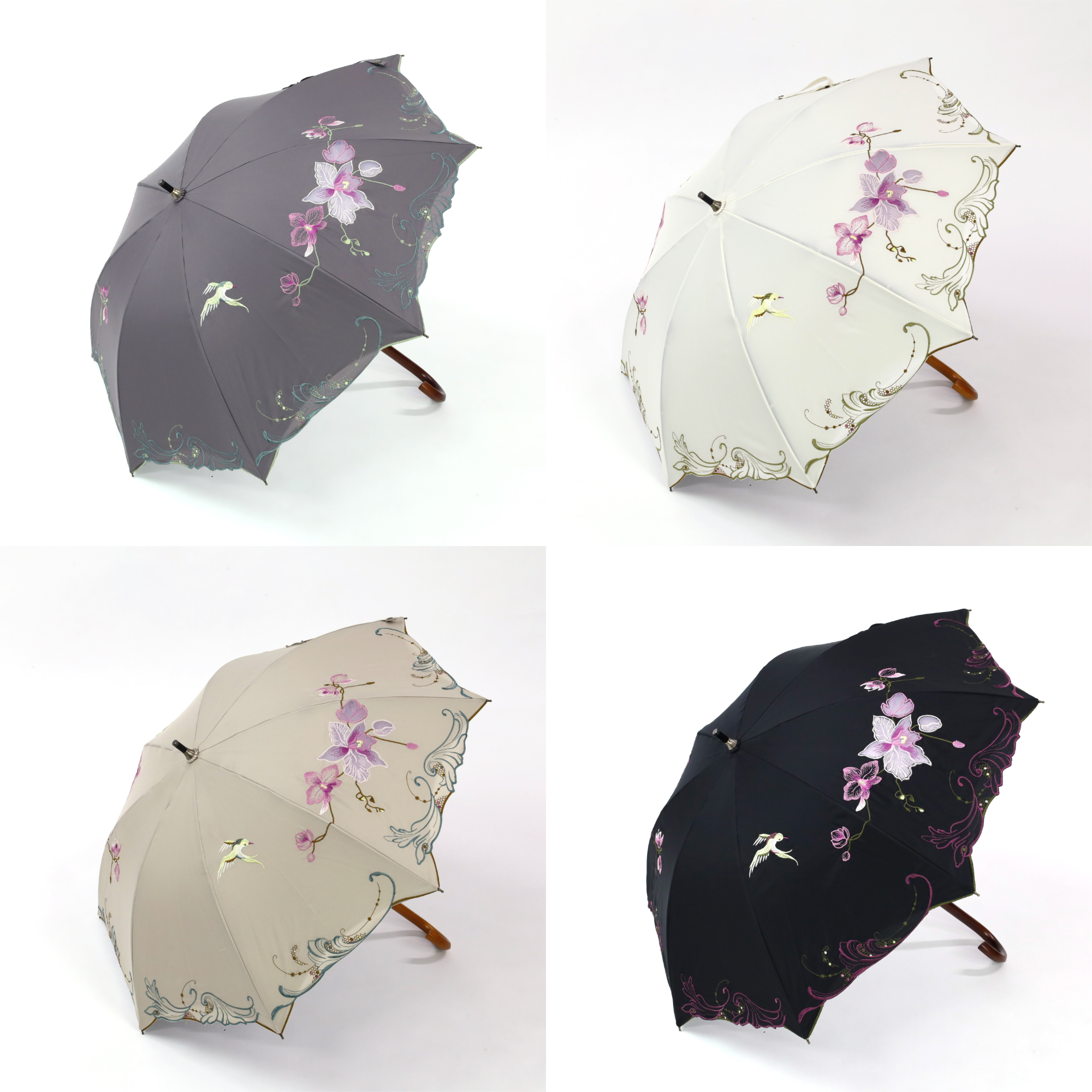 蘭花オーガンジーカットワーク刺繍かわず張りショート長日傘