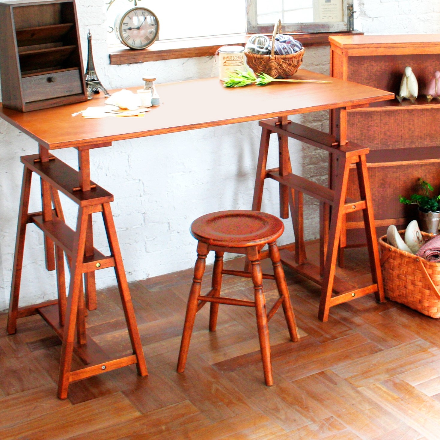 ピュアローズアンティーク調 スツール付き 下台 〔約幅60×奥行35×高さ80cm〕 木製 〔仏間 お仏壇〕 ピュアローズアンティーク調 スツール付き 下台 〔約幅60×奥行35×高