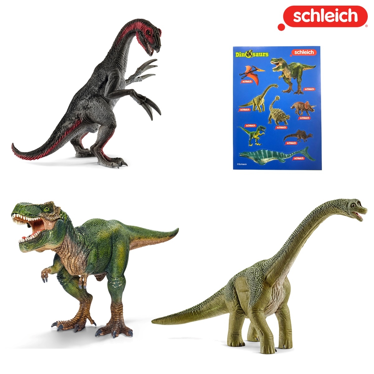 【シュライヒ】ティラノサウルス・ブラキオサウルス・テリジノサウルス・恐竜ステッカーセット