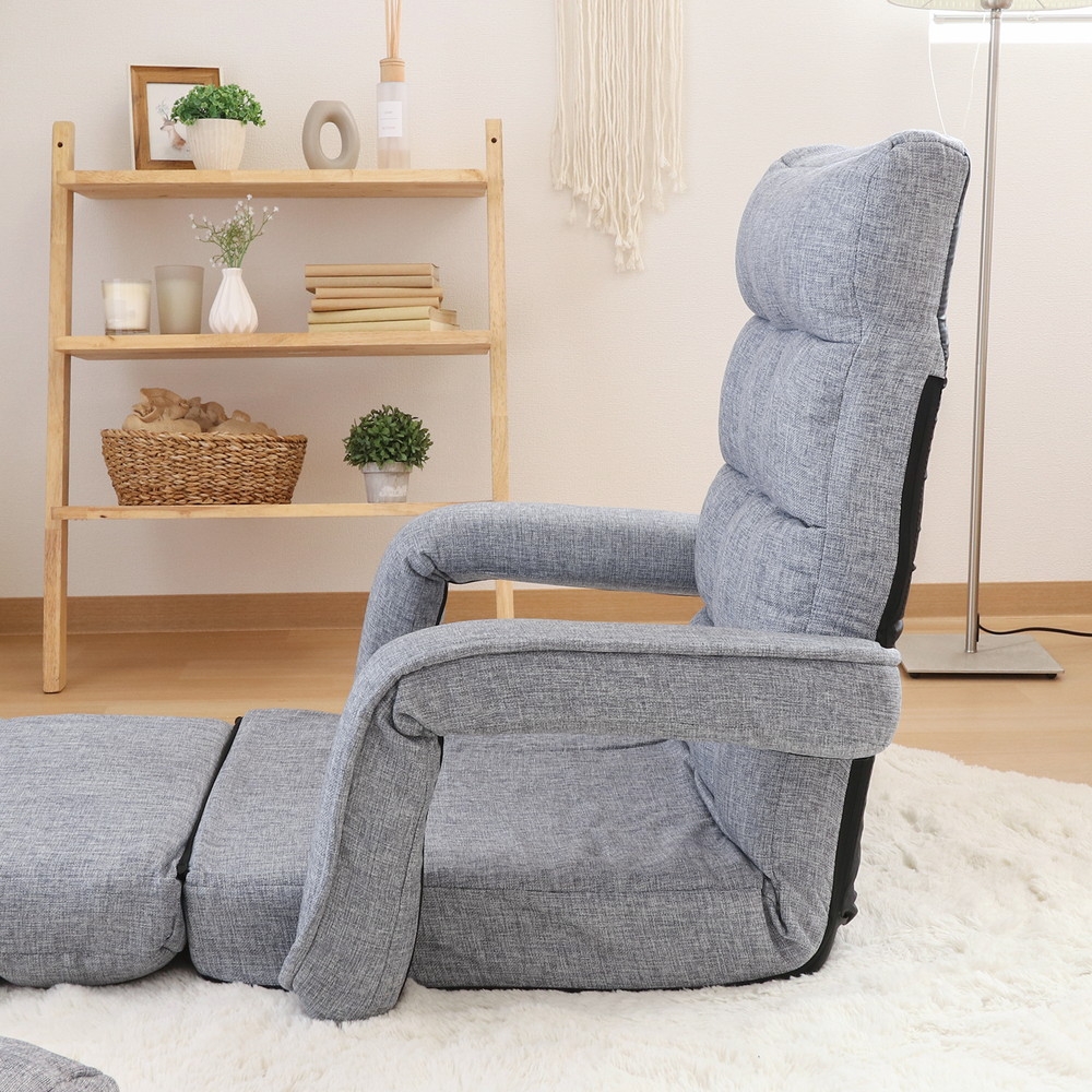 4WAY 座椅子/フロアチェア 【グレー】 幅40cm 肘付き 42段ギア Amazon｜不二貿易 チェア 一人掛けソファ 42段ギア リクライニング機能