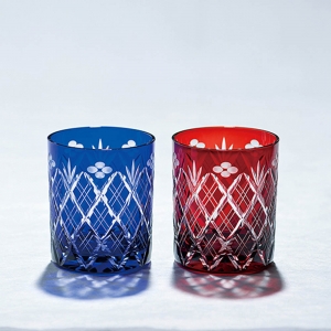 江戸切子 小花剣矢来紋 ロックグラス