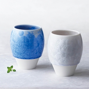 京焼 花結晶ペアカップ(青・白)