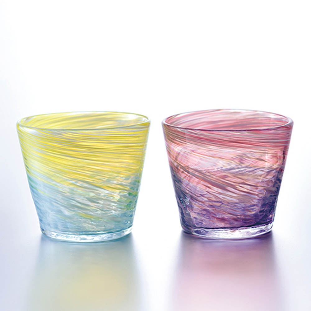 ✨未使用✨硝子工芸品 琉球ビードロ硝子 ペアグラス 江戸硝子｜うきよ｜ギフト｜タンブラーペア｜夕涼み｜TOMICRAFT
