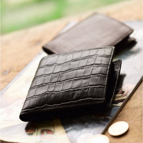 カンサイセレクション メンズ ステッチ二つ折財布 カードケース ブラック