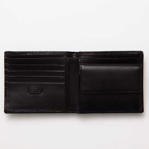 カンサイセレクション メンズ ステッチ二つ折財布 カードケース ブラック