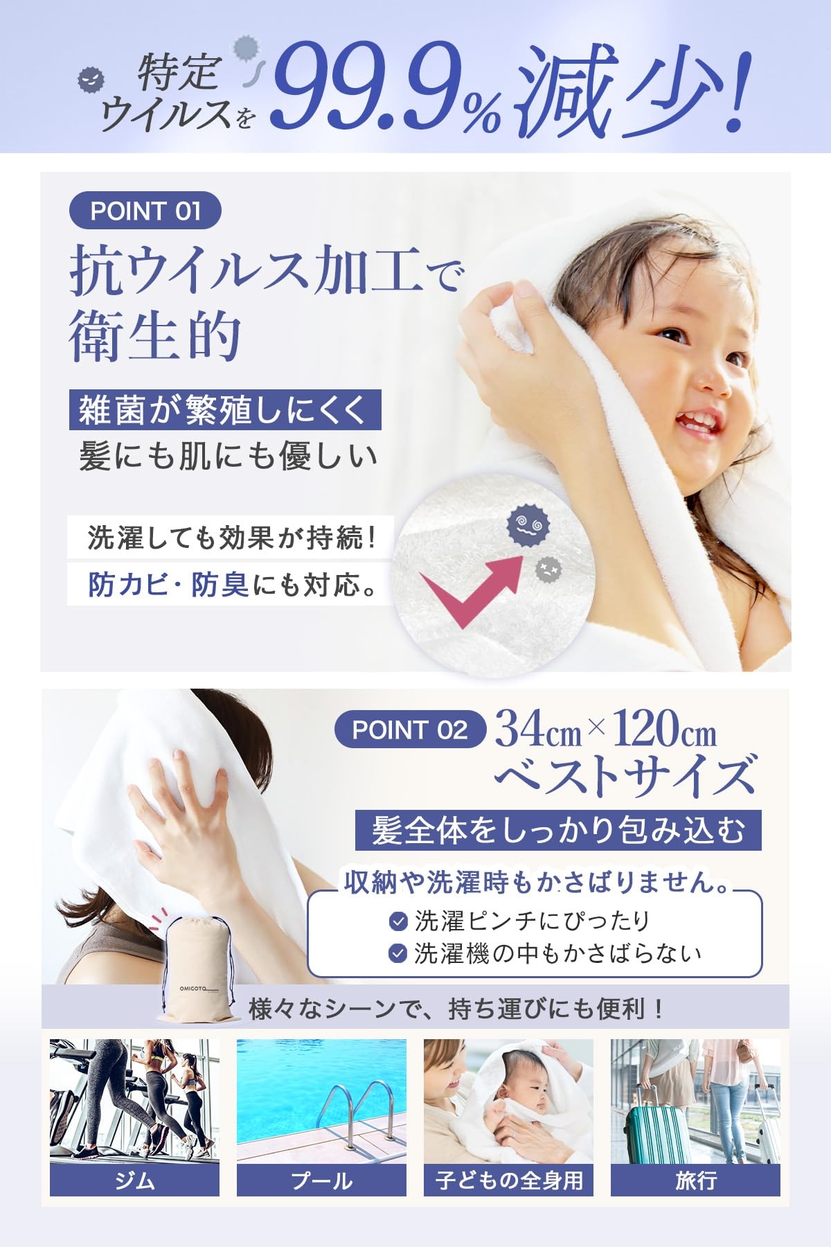 南青山サロン美容師監修】 速乾時短タオル ヘアドライタオル ジム/ヨガ