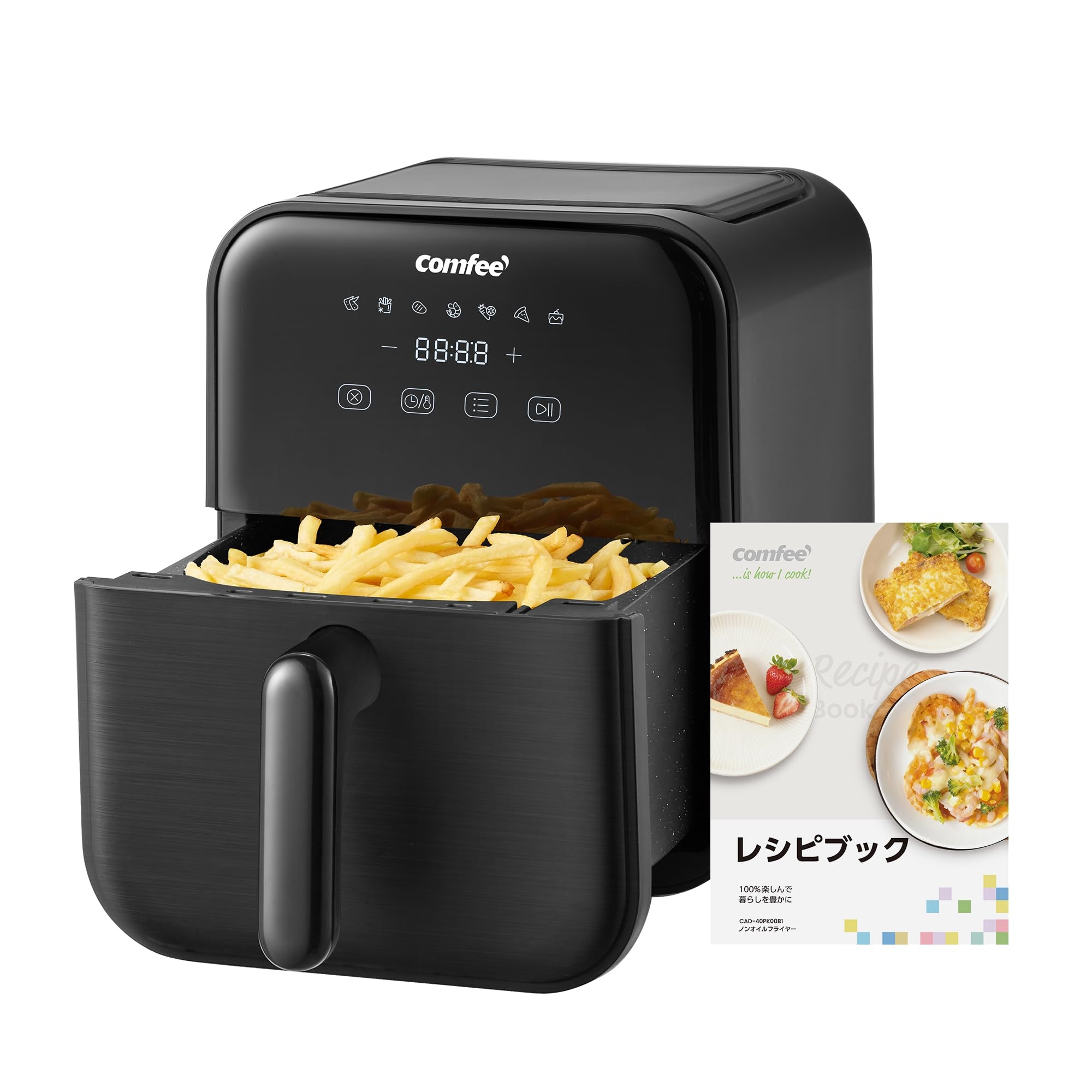 Comfee' ノンフライヤー 4L 大容量 ノンオイル 電子レシピ付き